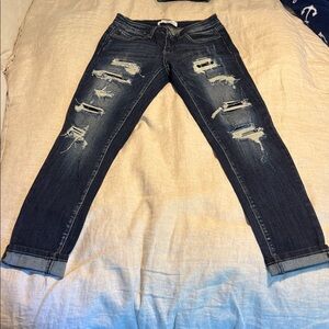KanCan Dark Blue Distressed Ankle Jeans